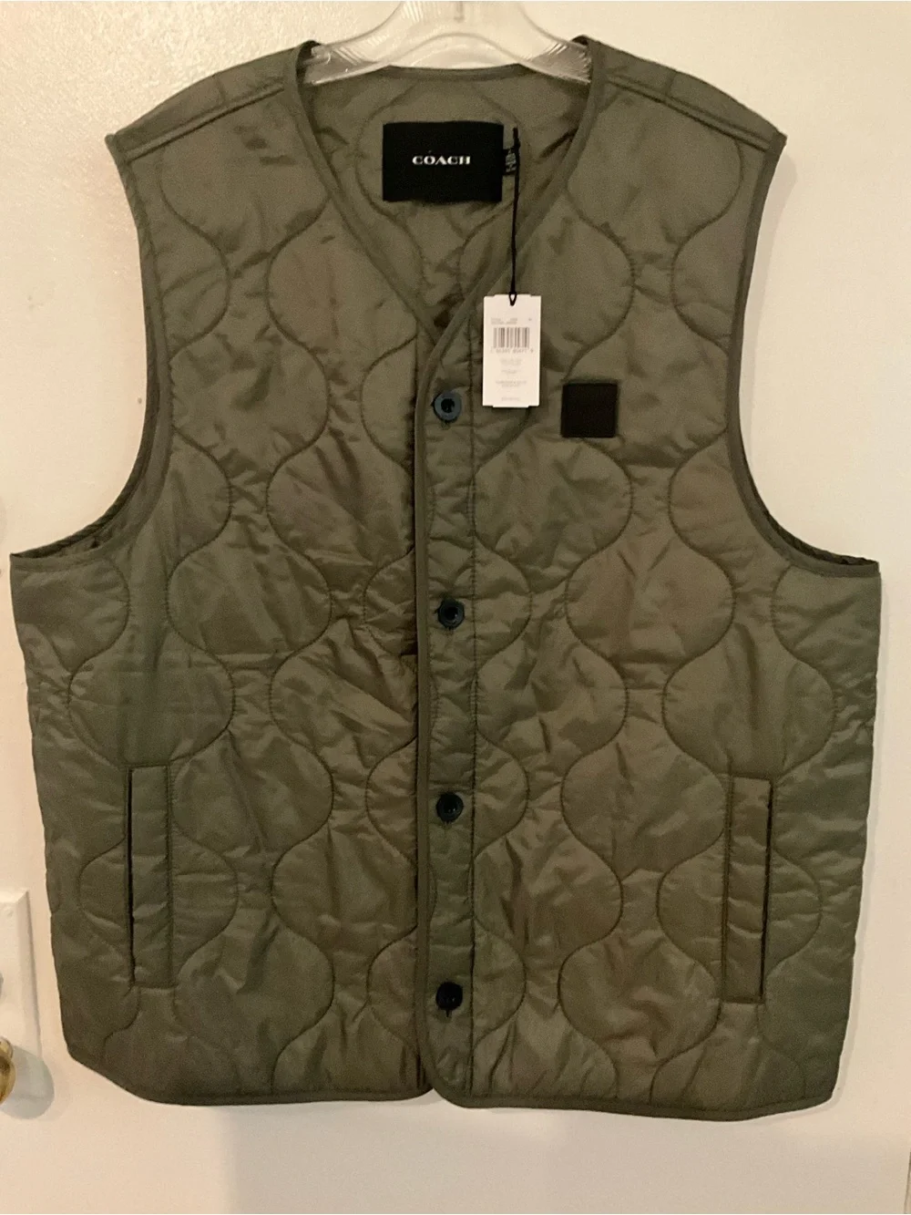 Coach Quilted Olive Vest with Button Front